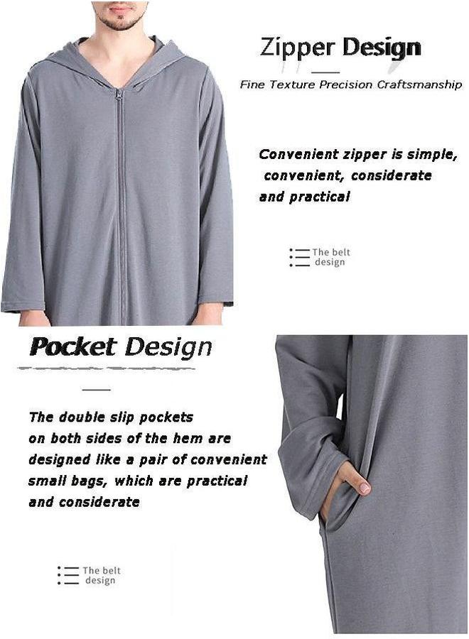 HOMESTAR Long zip-up bathrobe with hood, perfect for vacations by the sea, and beach Size L  - Image 2