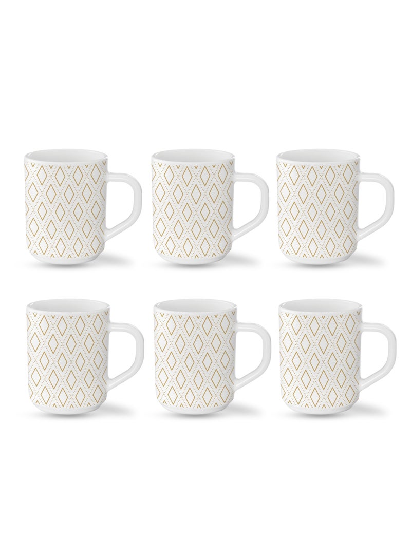 Angel Gold 6 Piece Opalware Plano Tea & Coffee Mug Set 240 ML |  Microwave & Dishwasher Safe | Freeze Resistant