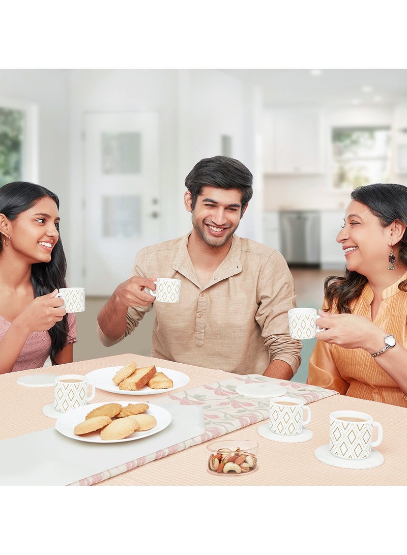 Angel Gold 6 Piece Opalware Plano Tea & Coffee Mug Set 240 ML |  Microwave & Dishwasher Safe | Freeze Resistant