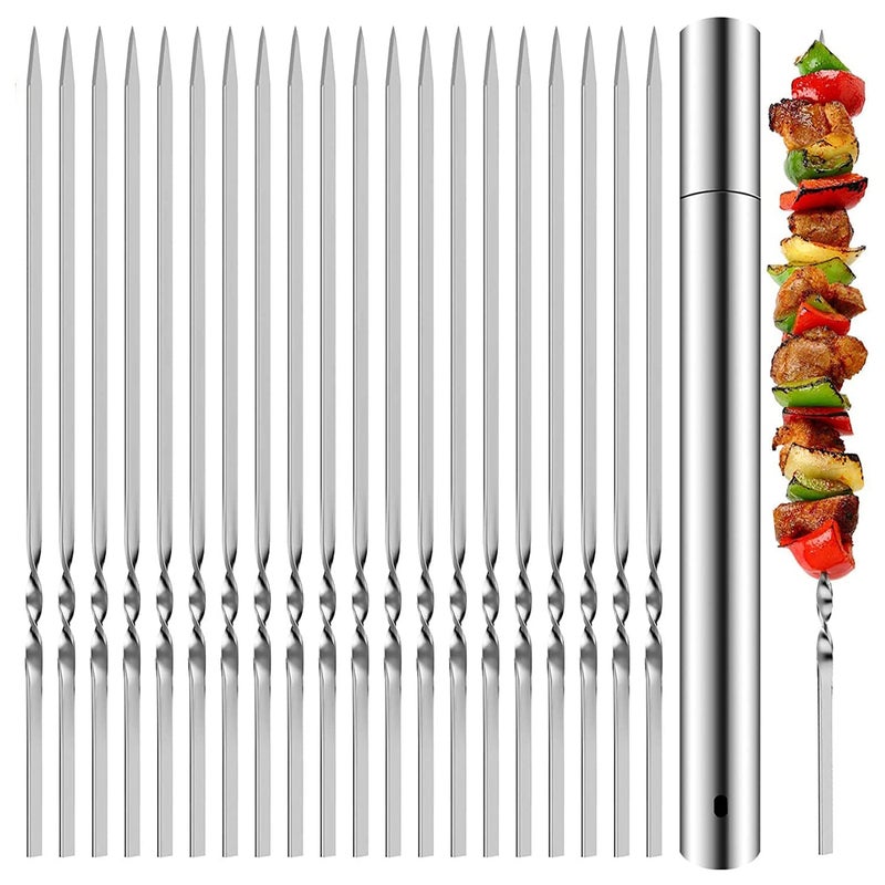 Stainless Steel Kabob Skewers Heavy Duty 12 Barbecue Skewers  Set of 20 pcs  1 Tube Storage Flat