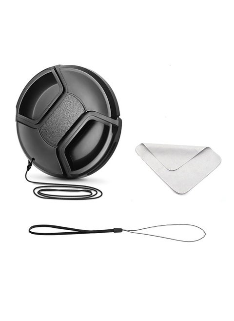 46mm Lens Cap Cover, Lens Cover + Anti-Loss Keeper Leash + Cleaning Cloth Compatible with Nikon, Canon, Sony, Fujifilm Camera Lenses