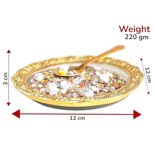 KridayKraft Glass Plate Mukhwas Tray,Saunf Supari Candy,Dry Fruit and Sweets Serving Tray in Traditional Design Metal (Pack of- 1 Glass Tray,1 Spoon)... - Image 2