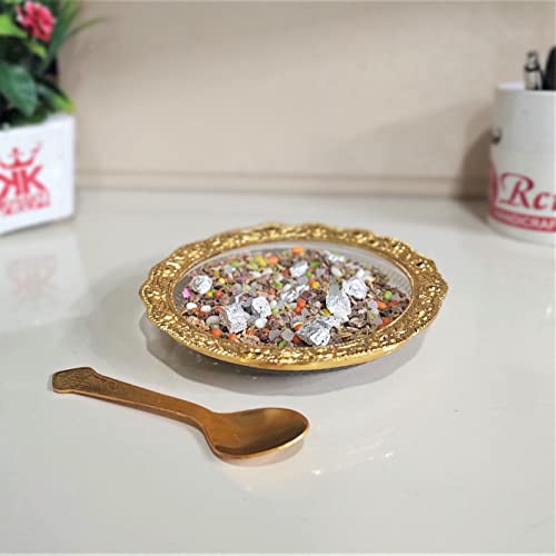 KridayKraft Glass Plate Mukhwas Tray,Saunf Supari Candy,Dry Fruit and Sweets Serving Tray in Traditional Design Metal (Pack of- 1 Glass Tray,1 Spoon)... - Image 4