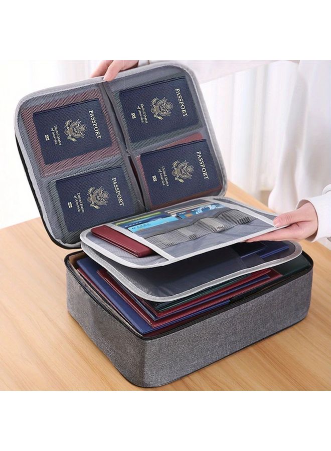Gray Document Bag 3 Layer File Storage Case With Water Resistant Zipper Portable Travel Home Organizer For Laptop Files Certificates - Image 1