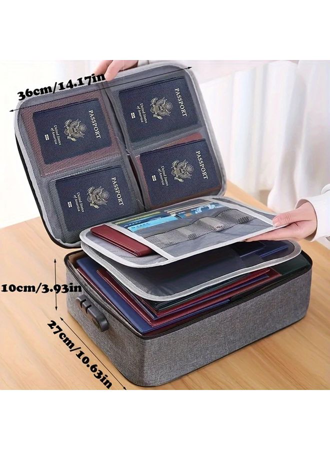 Gray Document Bag 3 Layer File Storage Case With Water Resistant Zipper Portable Travel Home Organizer For Laptop Files Certificates - Image 3