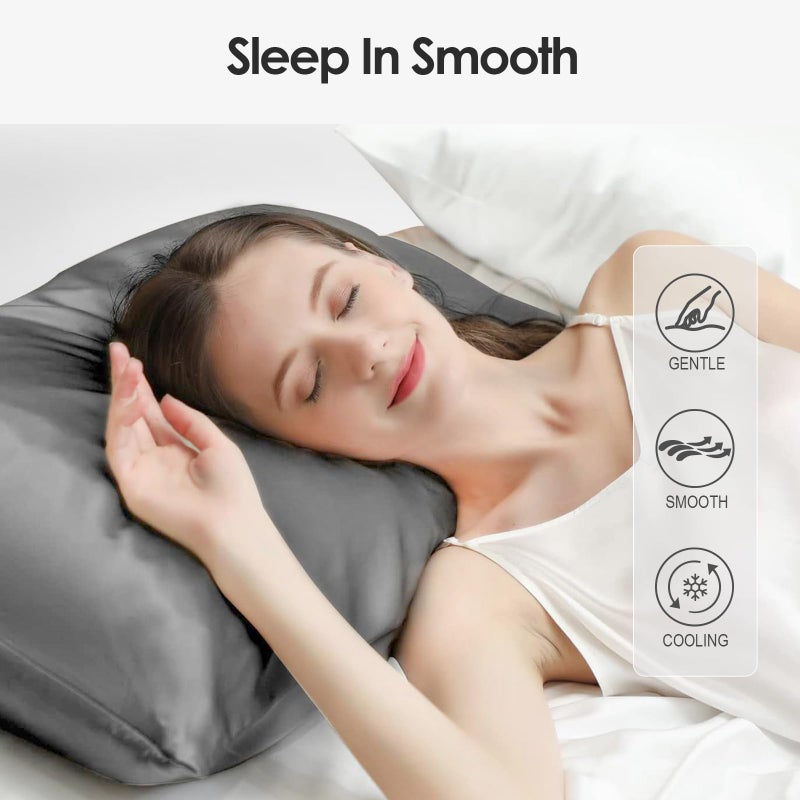 Cobnom Pure Mulberry Silk Pillowcases Set of 2  Queen Size Silk Pillow Cases - Grade-6A 19 Momme Soft Smooth Cooling with Zipper  Hair and Skin Friendly (Gray  20x30 Inch) - Image 5