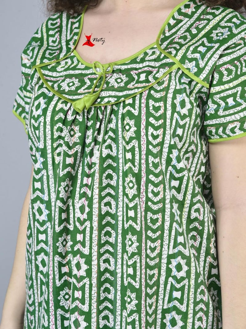 Noty Store Noty ® Girl's/Women's Cotton - Batik Print- Nighty/Nightwear/Maxi/Gown - Free Size (Olive Green, Free Size) - Image 5