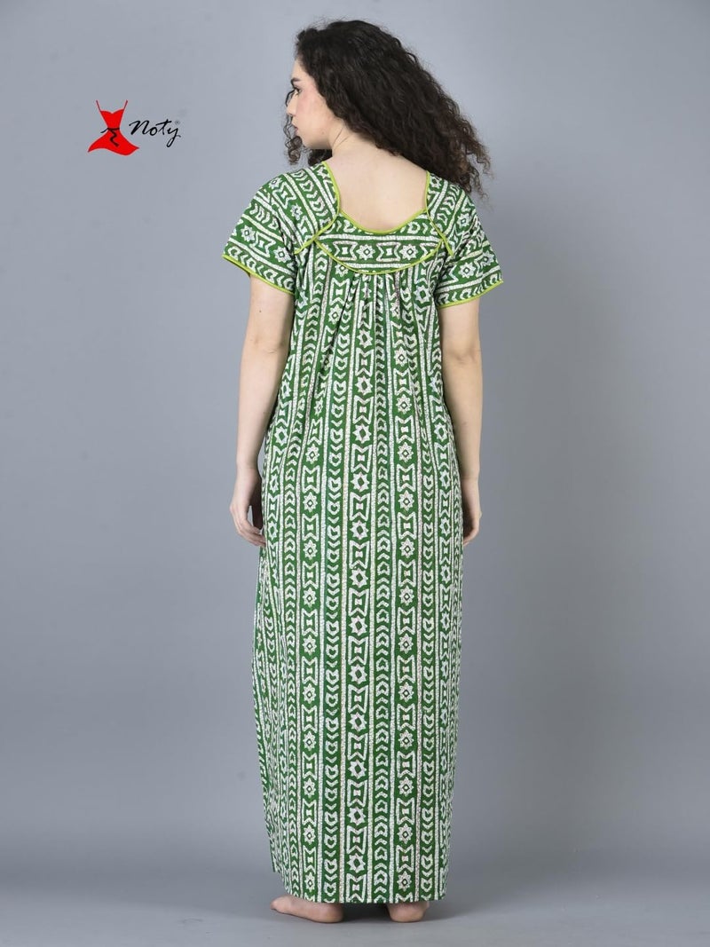 Noty Store Noty ® Girl's/Women's Cotton - Batik Print- Nighty/Nightwear/Maxi/Gown - Free Size (Olive Green, Free Size) - Image 4