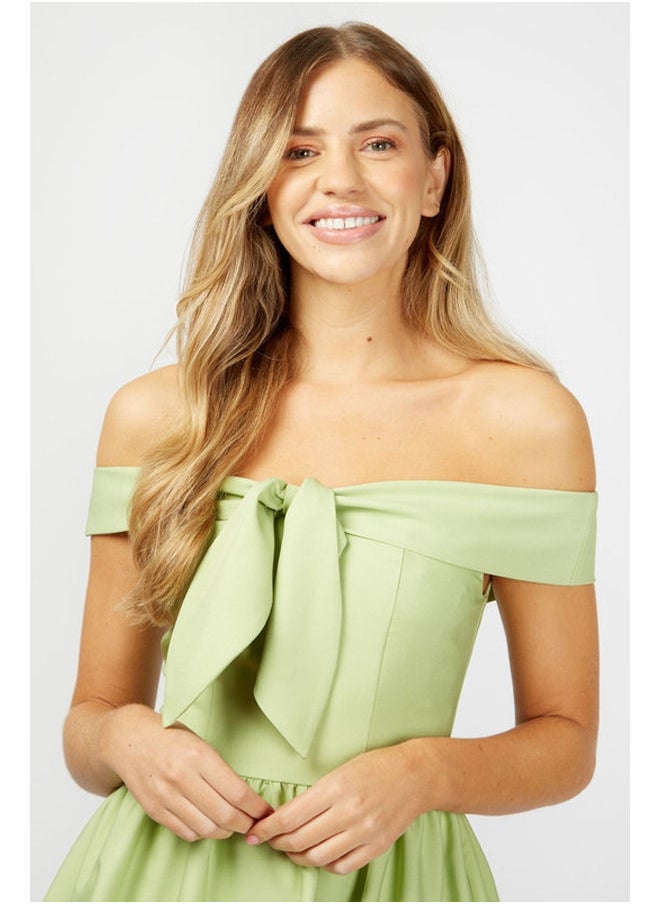 Little Mistress - Dawson Aloe Bardot Tie Front Midi Dress - Image 1