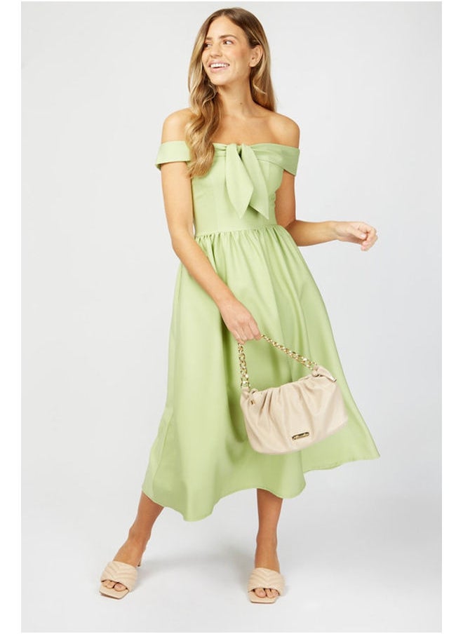 Little Mistress - Dawson Aloe Bardot Tie Front Midi Dress - Image 1