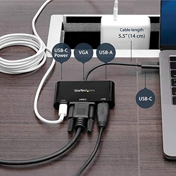 Startech.com .COM USB-C VGA MULTIPORT ADAPTER - USB-A PORT - WITH POWER DELIVERY (USB PD) - USB C ADAPTER CONVERTER - USB C DONGLE (CDP2VGAUACP) - Image 2
