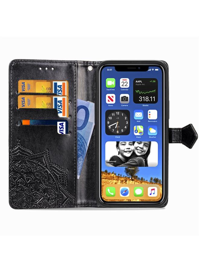 Zaboon Case For iPhone 12 / 12 Pro Halfway Mandala Embossing Pattern Horizontal Flip Leather Case with Holder & Card Slots & Wallet & Lanyard - Image 4