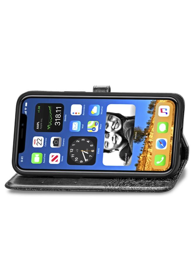 Zaboon Case For iPhone 12 / 12 Pro Halfway Mandala Embossing Pattern Horizontal Flip Leather Case with Holder & Card Slots & Wallet & Lanyard - Image 3