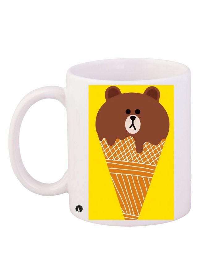 RYN Cartoon Printed Coffee Mug White/Yellow/Brown 11ounce