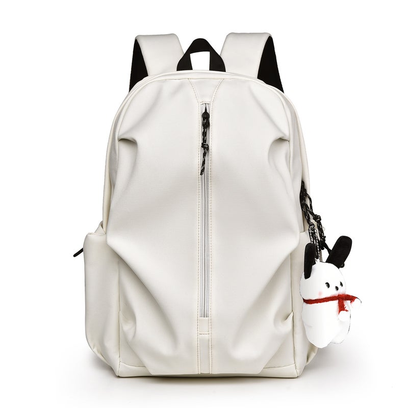 Trendy Casual Backpack Unisex Travel Laptop Bag Rice white belt pendant 