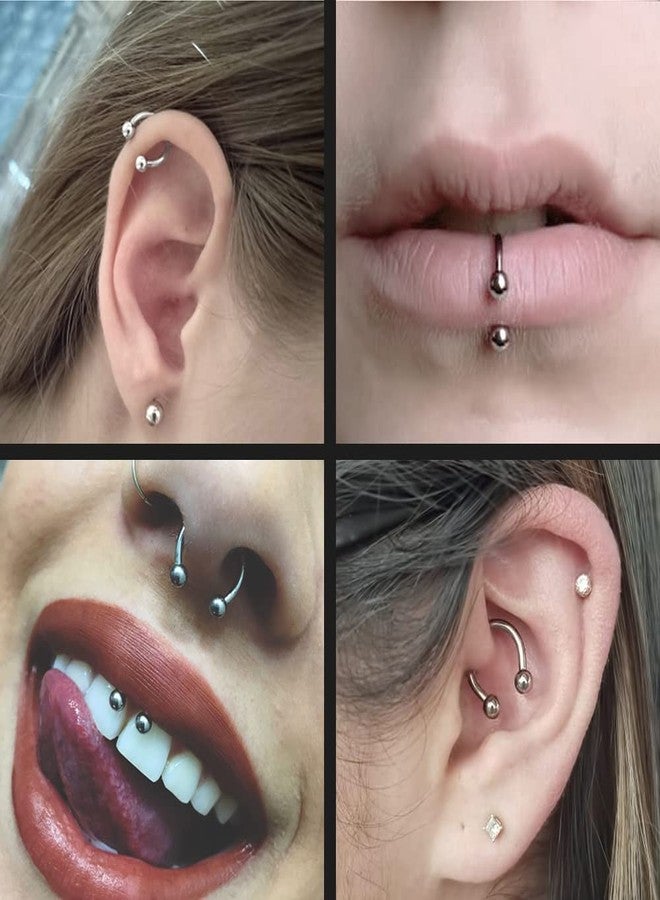 Bling Piercing 2pc 16g Rose Gold Circular Barbell Horseshoe Earrings Tragus Helix Daith Septum Eyebrow Piercing 8mm - Image 5