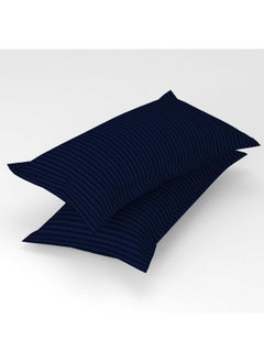 Homefab India Homefab India 2 Piece Satin Stripe Glace Cotton Pillow Covers - Navy Blue  - Image 1