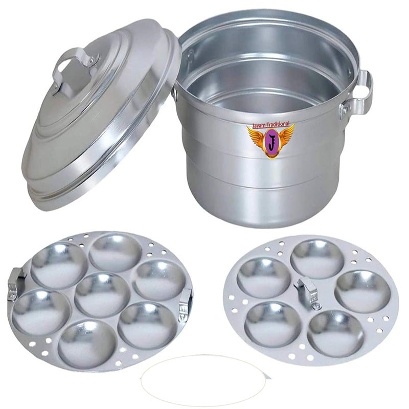 Jayam Traditional صانع إيدلي تقليدي قياسي من الألمنيوم المؤكسد مع 2 صحن 12 وعاء بخار - Image 1