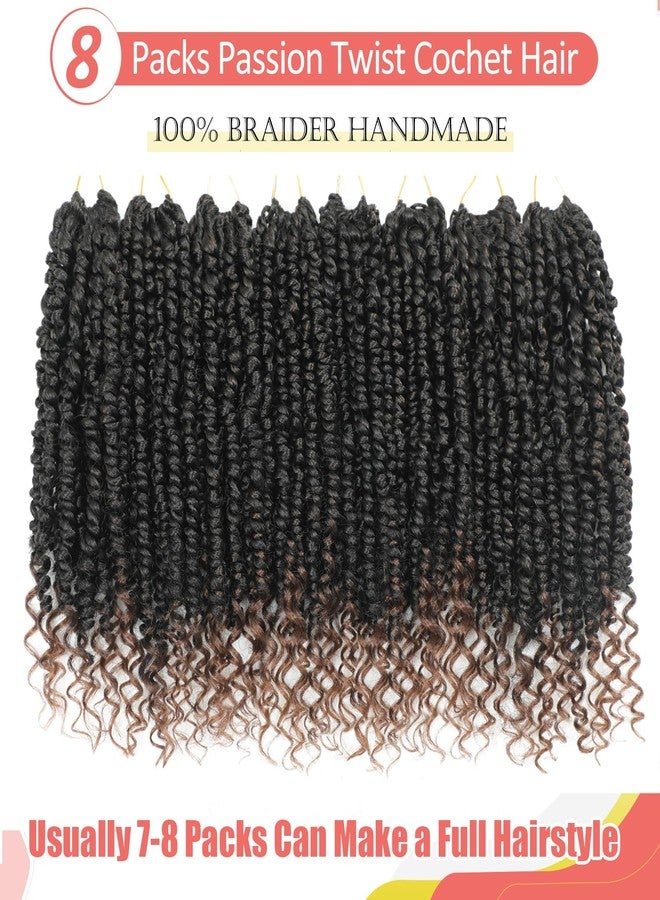 Alicoco Passion Twist Crochet Hair 8 Inch Passion Twist Hair Pre Looped 8 Packs Spring Twist Crochet Braids with Curly Ends Pre-Twisted Crochet Hair for Women (1B/30) - Image 2