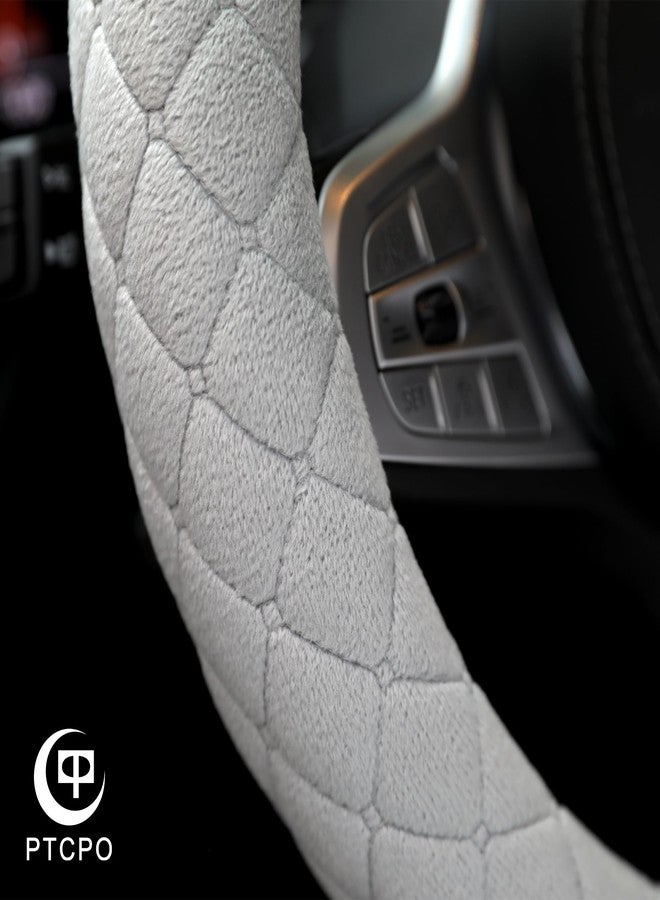 PTCPO Soft Car Steering Wheel Cover for Sedan, SUV, Warm Luxury Velvet, Odorless, Universal, Anti Slip, Summer Winter, Gray, D Shape(Flat Bottom) - Image 5