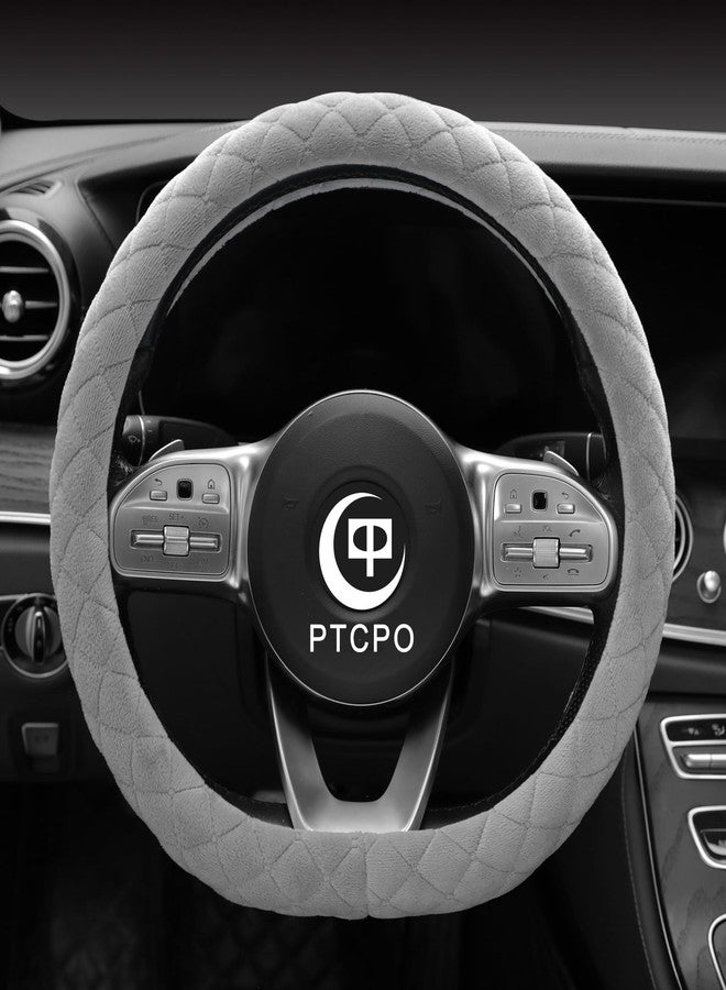 PTCPO Soft Car Steering Wheel Cover for Sedan, SUV, Warm Luxury Velvet, Odorless, Universal, Anti Slip, Summer Winter, Gray, D Shape(Flat Bottom) - Image 1