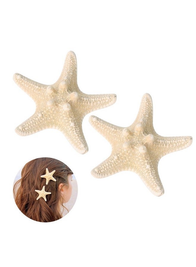 Frcolor 2PCS Starfish Hair Clip Handmade Natural Sea Star Hair Pins Cute Headwear for Girls Women, Random Size - Image 1