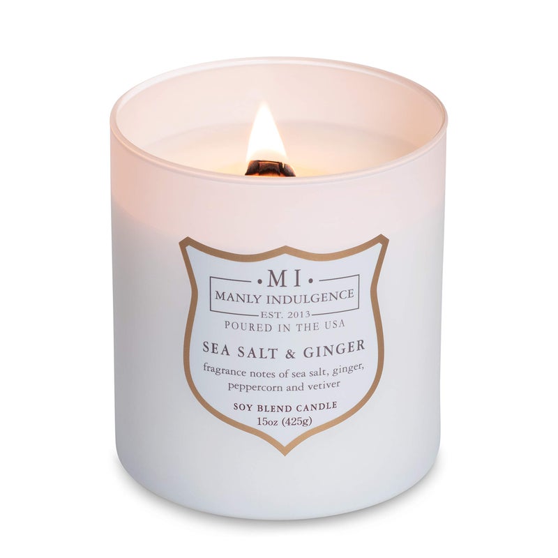 Manly Indulgence Sea Salt & Ginger Scented Candles for Men, 15 oz Wooden Wick, Premium Soy Blend Wax, 60H Burn, Candles for Home Scented - Made in The USA - Image 2