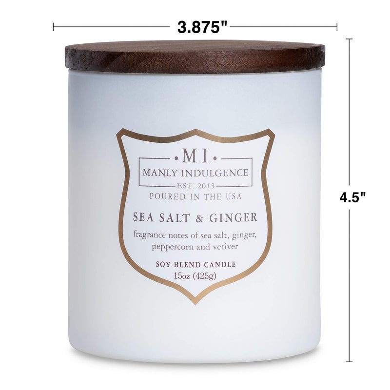 Manly Indulgence Sea Salt & Ginger Scented Candles for Men, 15 oz Wooden Wick, Premium Soy Blend Wax, 60H Burn, Candles for Home Scented - Made in The USA - Image 3