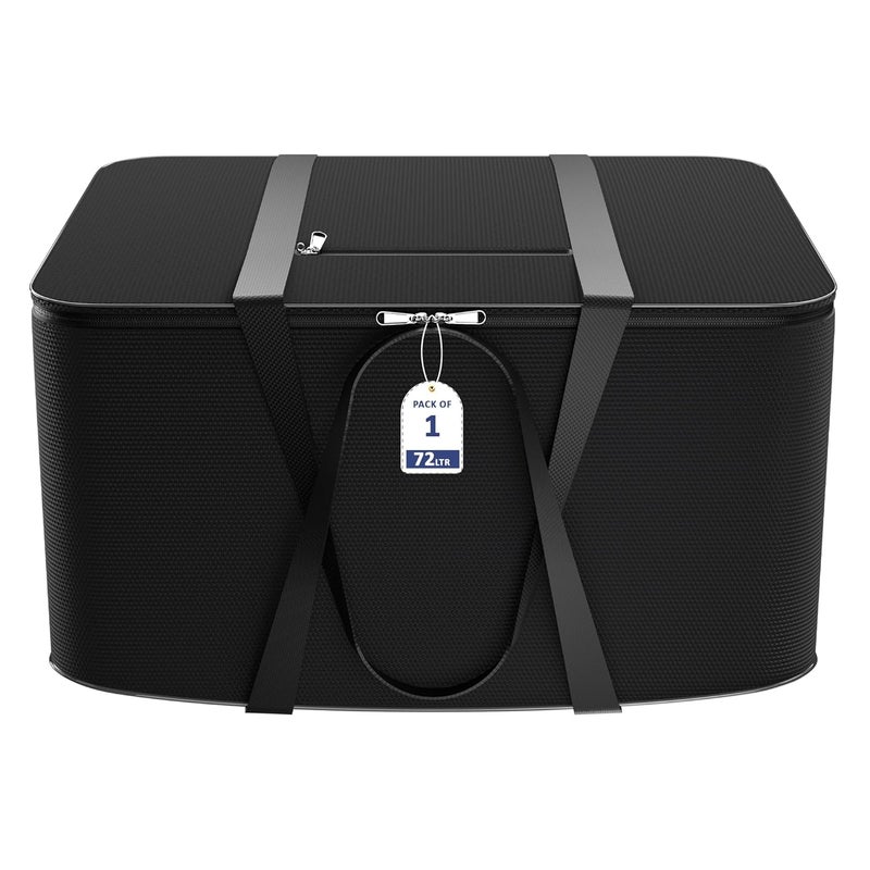 Kuber Industries Nylon 72L Large King Size Underbed Storage Box Blanket Storage BagsCover Double Bed Storage Containers Storage Bag for Clothes Documents Books Toys Black - Image 1