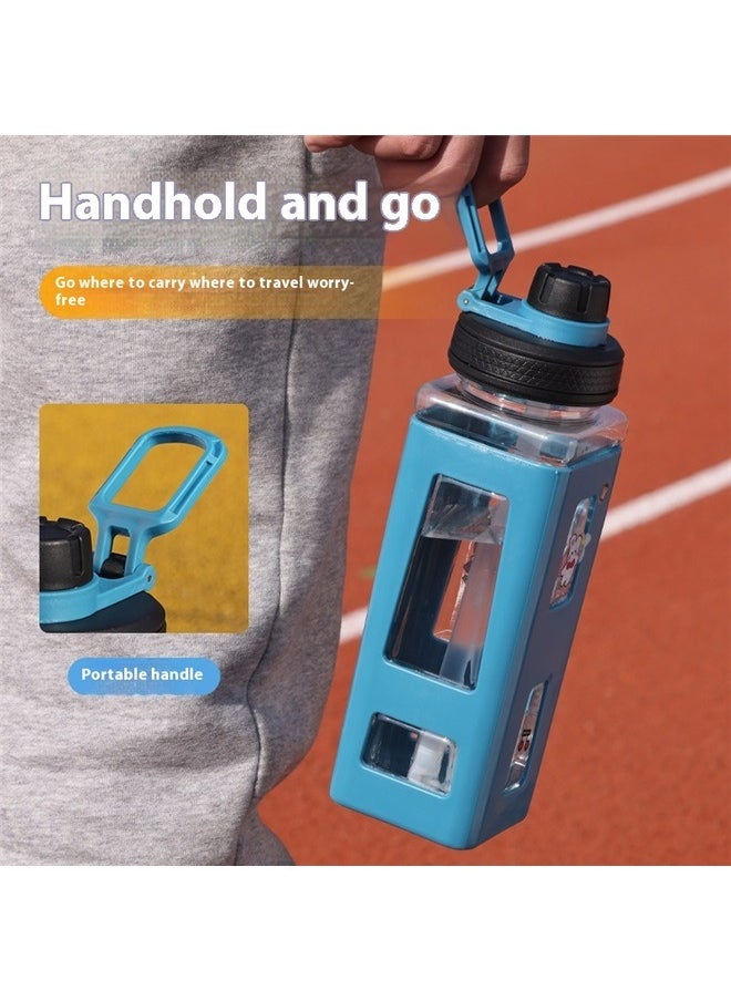 yongsheng Cute Square Water Bottle blue 600ml，Water Bottle With Straw Sport Plastic Portable Square Drinking Bottle For Girl Cute Juice Tea Water Cups  - Image 2