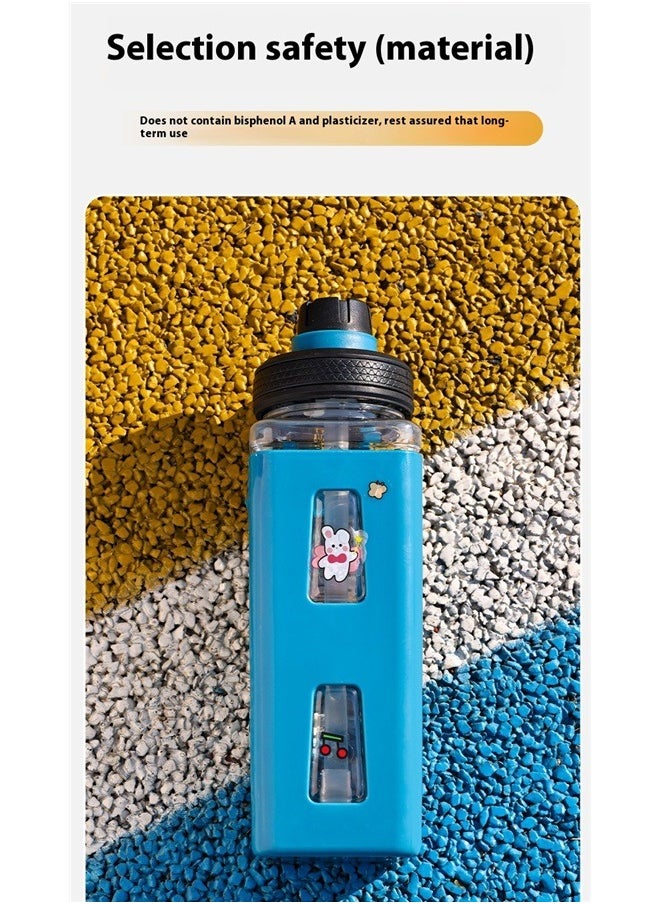yongsheng Cute Square Water Bottle blue 600ml，Water Bottle With Straw Sport Plastic Portable Square Drinking Bottle For Girl Cute Juice Tea Water Cups  - Image 5