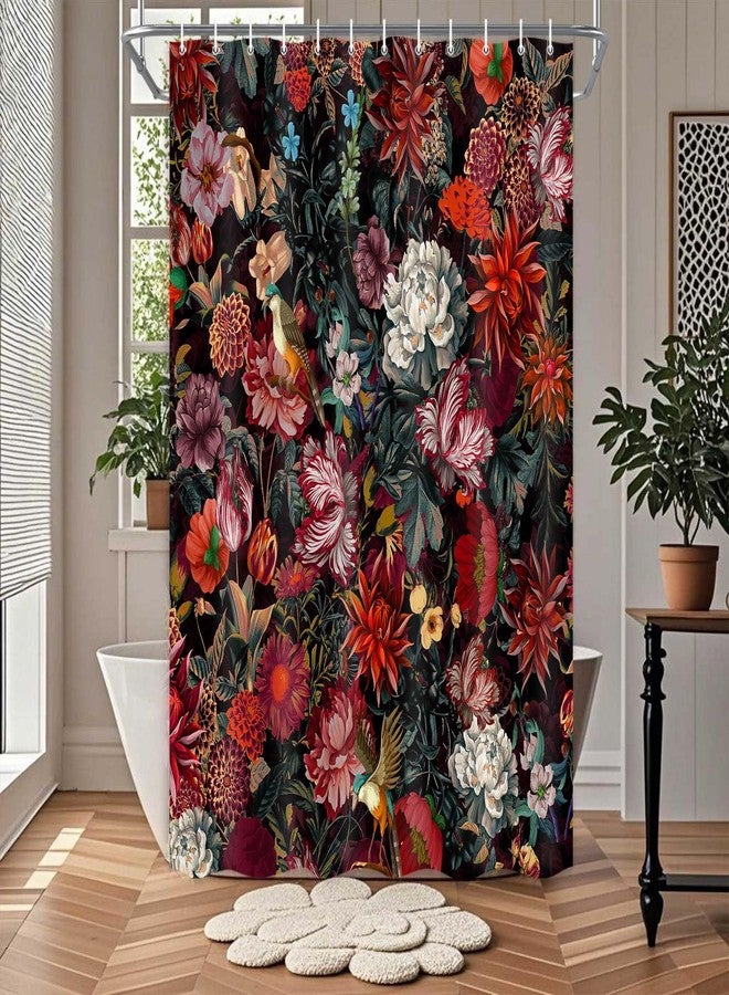 Drgilau Floral Shower Curtain, Vintage Floral Shower Curtain Set Rustic Flower Plants Bathroom Curtains, Waterproof Black Boho Bathroom Decor Curtains with 12 Hooks, 72X72 Inch - Image 2