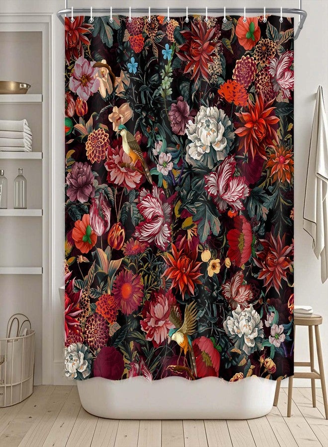 Drgilau Floral Shower Curtain, Vintage Floral Shower Curtain Set Rustic Flower Plants Bathroom Curtains, Waterproof Black Boho Bathroom Decor Curtains with 12 Hooks, 72X72 Inch - Image 3