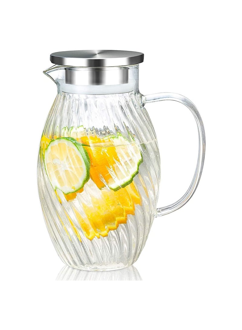 Glass Water Pitcher, 1.5 Liters Pitcher With Hummingbird Shape and Tight Stainless Steel Lid, Carafe Long Comfortble Handle, Good Beverage for Homemade Juice & Iced Tea - Image 1