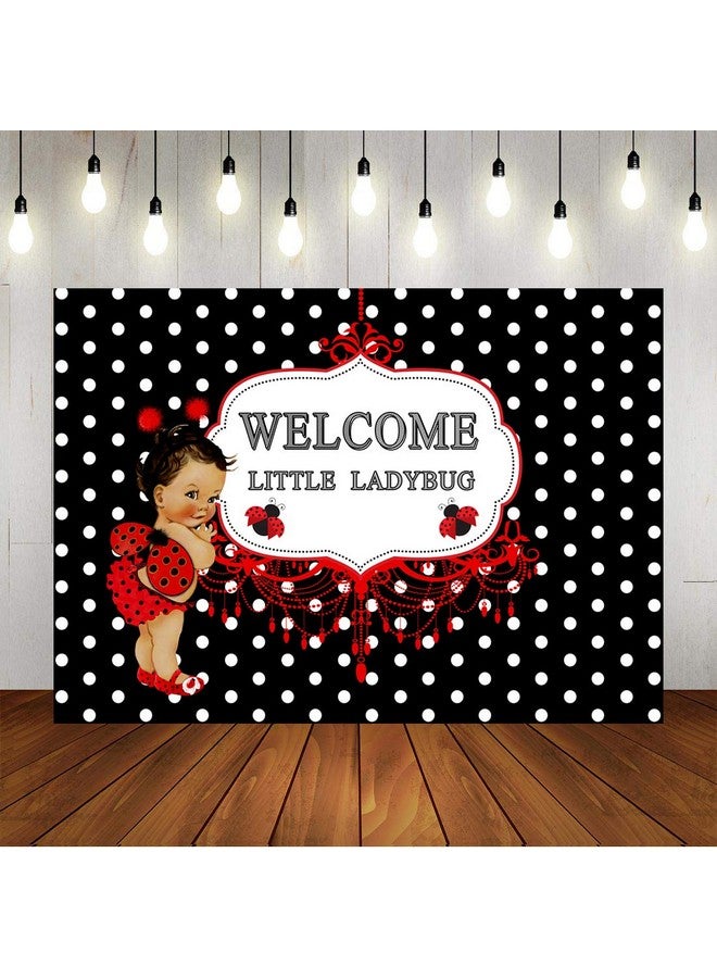 LoveInM Ladybug Girl Baby Shower Backdrop Welcome Our Little Ladybug Baby Shower Photography Background For Girl Princesses Baby Shower Party 7X5Ft - Image 1