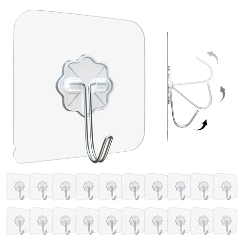 Eightiz 100 Pcs Flower Hook PVC Heavy Duty Self Adhesive Stainless Hooks, Transparent Waterproof and Oilproof Wall Hooks for Kitchen Bathroom Shower Door Outdoor Home Improvement Utility Hook - Image 1