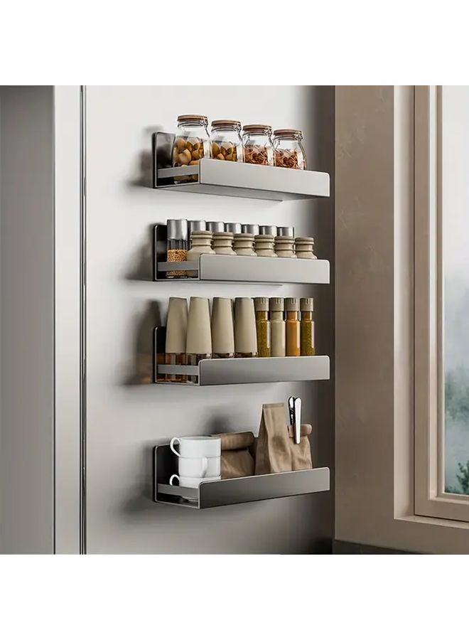2 Pcs Gray Magnetic Wall Mounted Metal Shelf Refrigerator Organizer No Drill Detachable Removable Storage Rack Multi Purpose Spice Bottle Holder For Washing Machine And Coffee Maker Side Kitchen Organization - Image 2