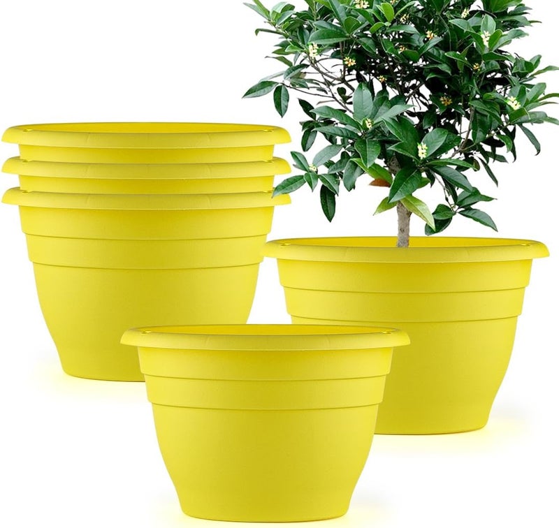 RooTrimmer Plant Pot Set of 5, 10" Outside Diameter Flower Pots, 8.5" Inner Diameter Plant Planters with Drainage Hole, Durable Garden Pots Perfect for Indoor & Outdoor Plant Planting, Decor, Yellow - Image 1