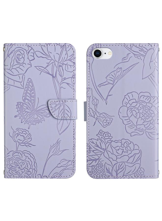 إيروريكس جراب لهاتف iPhone SE 2022 / SE 2020 / 8 / 7 جراب هاتف جلدي منقوش عليه نقشة فراشة الفاوانيا - Image 1