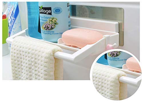 EMNDR 3 - Tier Self-Adhesive Shelf for Bathroom and Kitchen, Plastic Bathroom Storage Tray Shelf, Wall Hanging Rack with Towel Rail (White) - Attach Without Drilling - Image 5