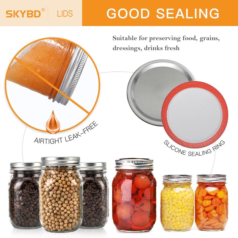 SKYBD 100-Count, REGULAR Mouth Canning Lids for Ball, Kerr Jars - Split-Type Metal Mason Jar Lids for Canning - Food Grade Material, 100% Fit & Airtight for Regular Mouth Jars(70mm) - Image 4