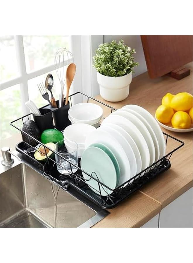 هوكور اي بين رف تجفيف الاطباق - موفر للمساحة، لطاولة المطبخ، رف متين من الستانلس ستيل مع حامل ادوات المائدة، للاطباق والسكاكين والملاعق والشوك، أسود - Image 1