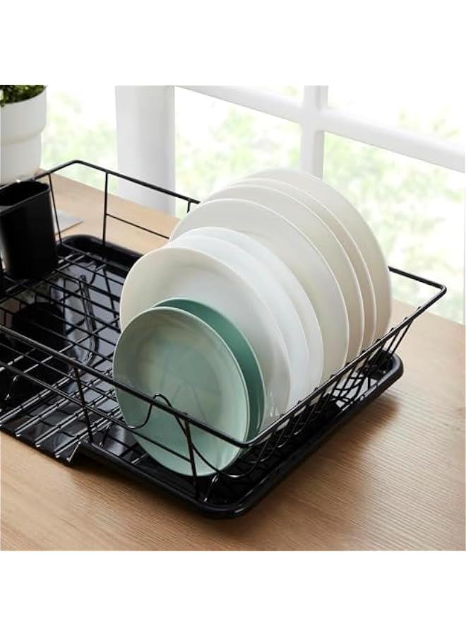 هوكور اي بين رف تجفيف الاطباق - موفر للمساحة، لطاولة المطبخ، رف متين من الستانلس ستيل مع حامل ادوات المائدة، للاطباق والسكاكين والملاعق والشوك، أسود - Image 2