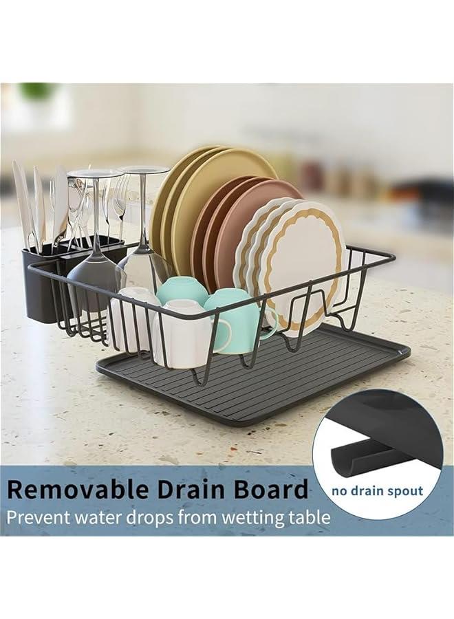 هوكور اي بين رف تجفيف الاطباق - موفر للمساحة، لطاولة المطبخ، رف متين من الستانلس ستيل مع حامل ادوات المائدة، للاطباق والسكاكين والملاعق والشوك، أسود - Image 3