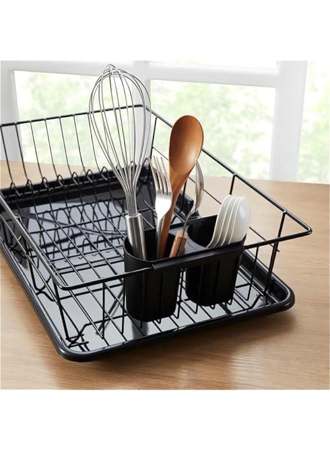 هوكور اي بين رف تجفيف الاطباق - موفر للمساحة، لطاولة المطبخ، رف متين من الستانلس ستيل مع حامل ادوات المائدة، للاطباق والسكاكين والملاعق والشوك، أسود - Image 5