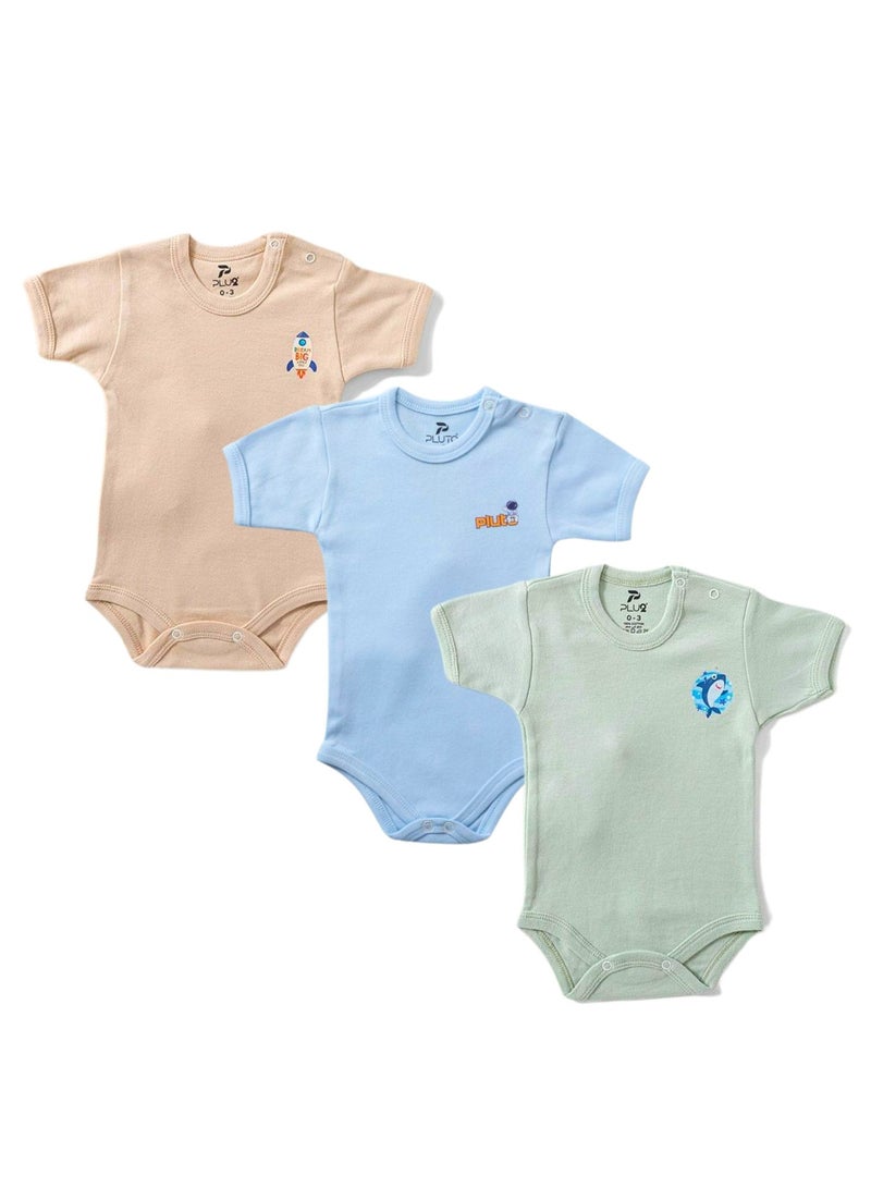 Pluto Pack of 3 Cotton Short Sleeve Bodysuit for Baby - Image 2