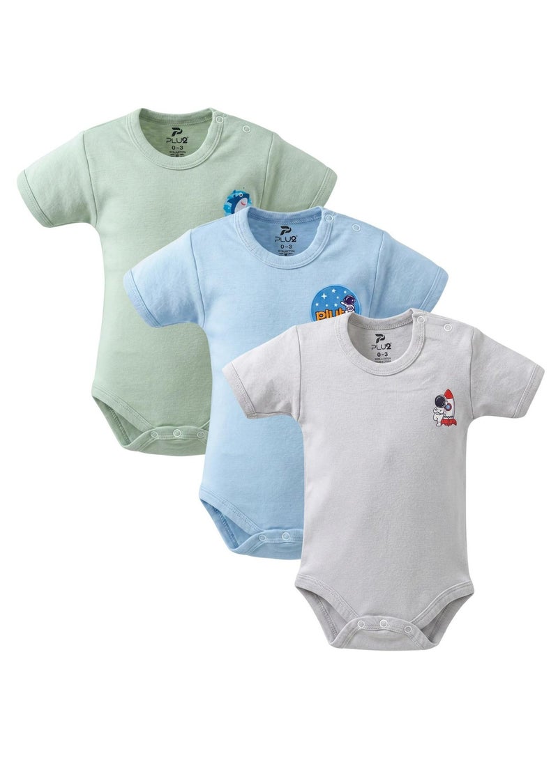 Pluto Pack of 3 Cotton Short Sleeve Bodysuit for Baby - Image 1