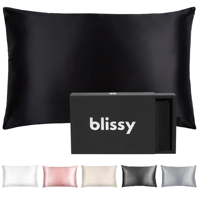 Blissy Silk Pillowcase - 100% Pure Mulberry Silk - 22 Momme 6A High-Grade Fibers - Satin Pillow Cover for Hair & Skin - Regular  Queen & King with Hidden Zipper