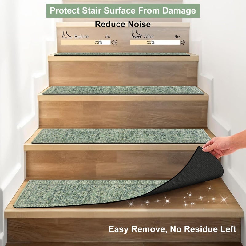 OJIA Extra Non-Slip Stair Treads for Wooden Steps, 30"X8" Indoor Stair Runners Slip Resistant Stair Rugs Safety Mats for Dogs, Kids & Elders, Rubber Backed Stair Treads Stair Covers, 15PC, Green - Image 4