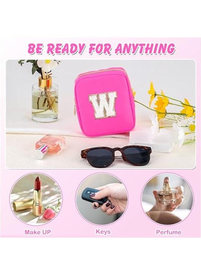 Generic - Initial Makeup Bag for Women Small Personalized Chenille Letter Nylon Cosmetic Bag for Purse Preppy Travel Cute Nylon Makeup Pouch Toiletry Makeup Organizer Bag for Birthday Gift(Hot Pink W) - Image 1